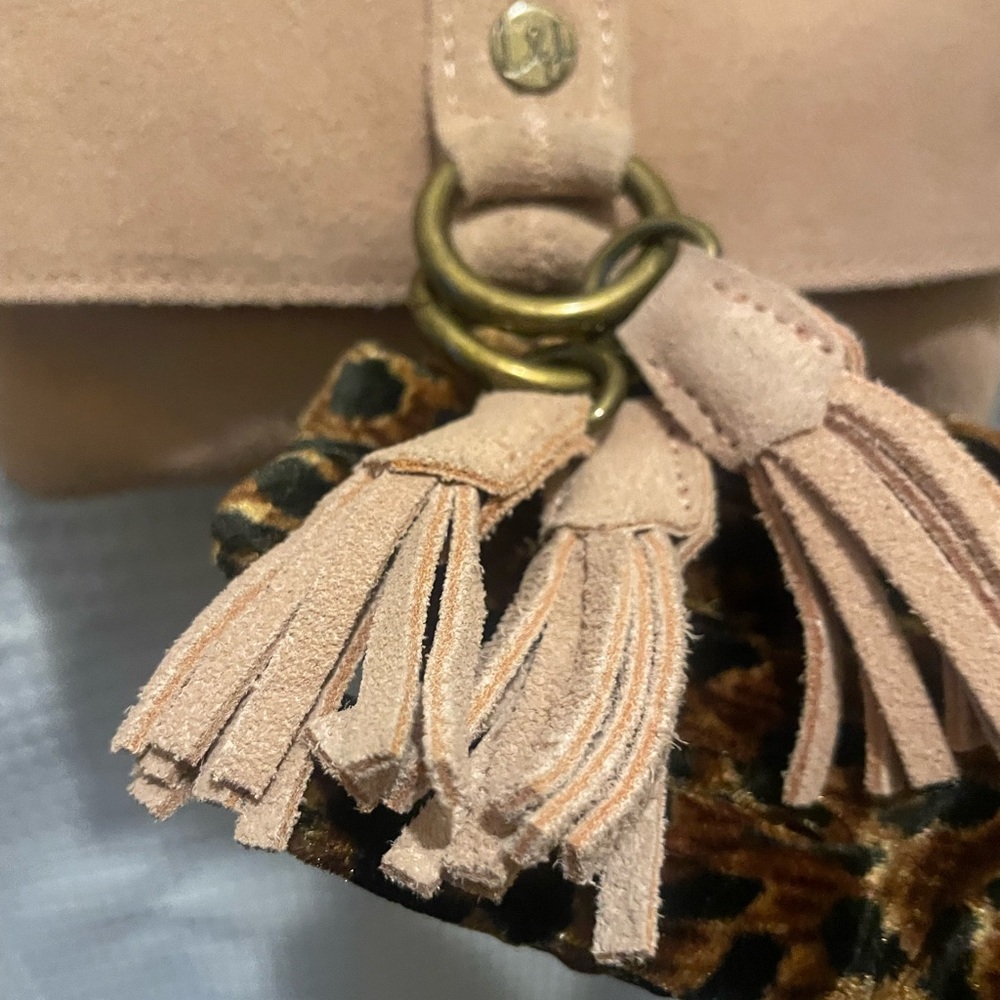 Tan suede Crossbody Bag with Tassel Accent - Picture 5 of 16